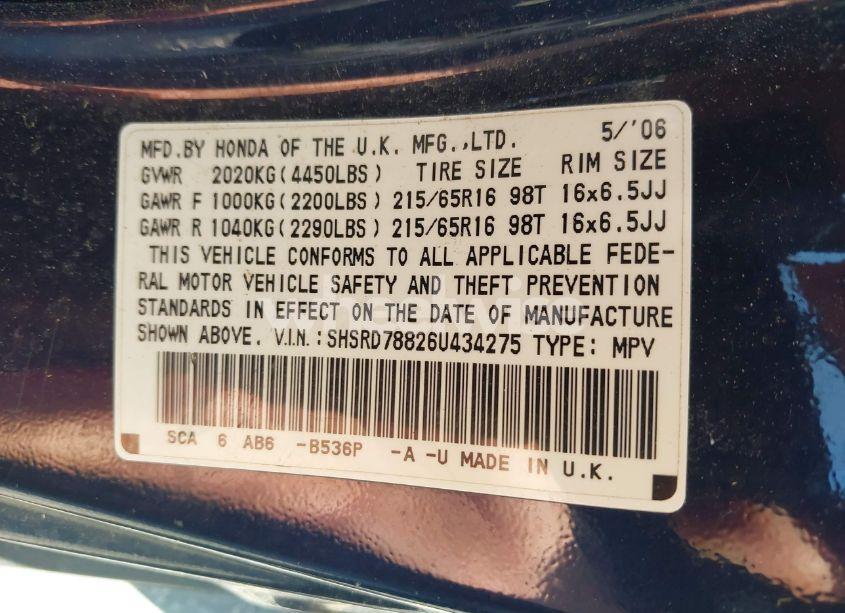 Photo 9 of 2006 Honda Cr-v EX (VIN SHSRD78826U434275)