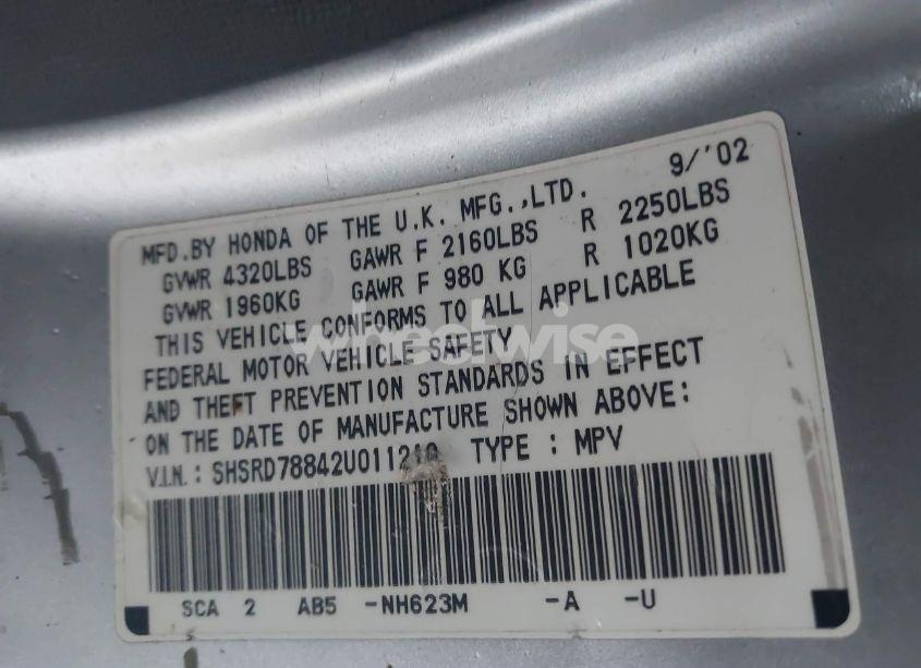 Photo 9 of 2002 Honda Cr-v EX (VIN SHSRD78842U011210)