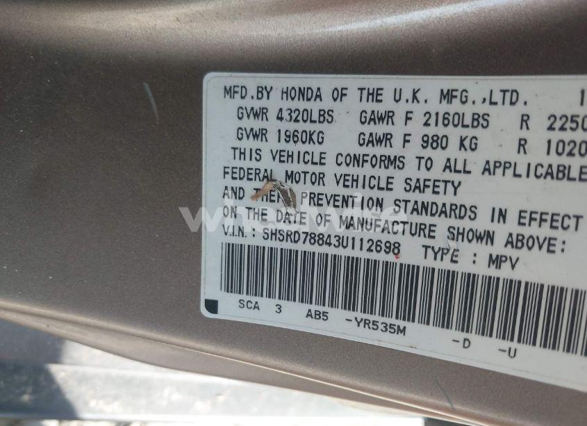 Photo 9 of 2003 Honda Cr-v EX (VIN SHSRD78843U112698)