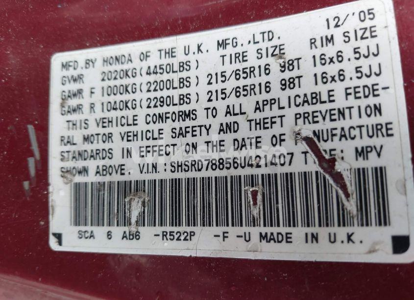 Photo 9 of 2006 Honda Cr-v EX (VIN SHSRD78856U421407)