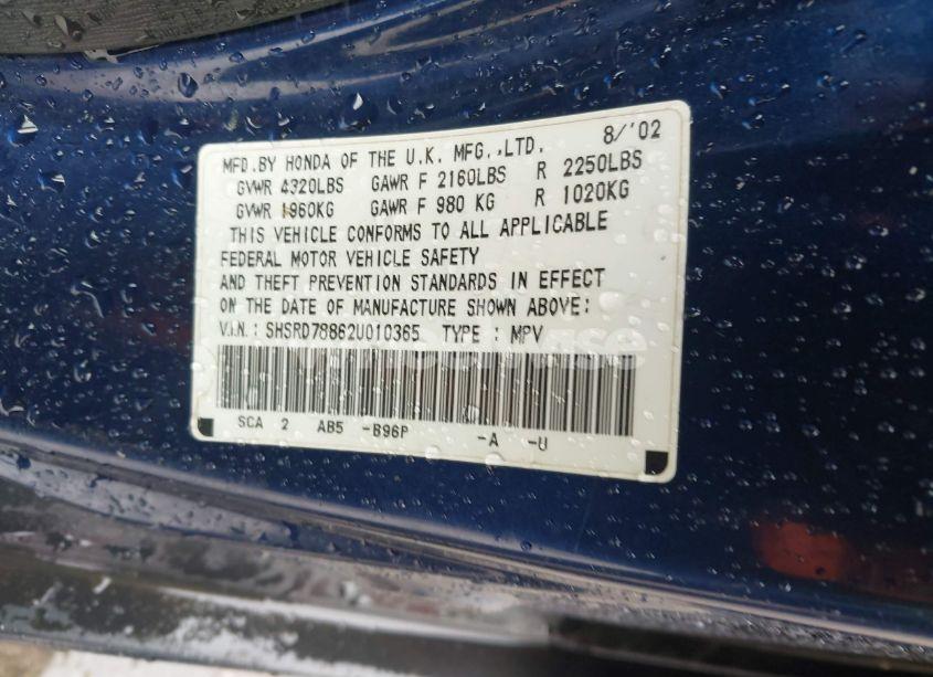 Photo 9 of 2002 Honda Cr-v EX (VIN SHSRD78862U010365)