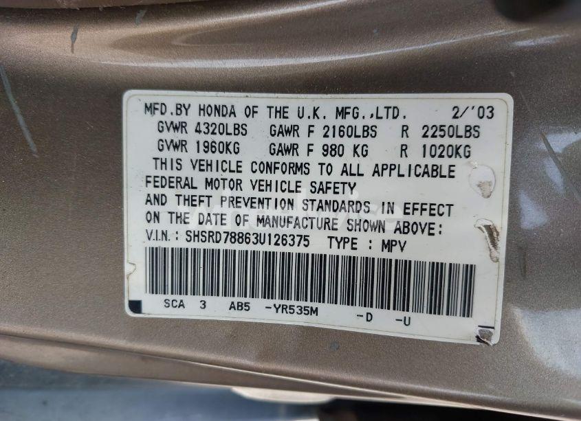 Photo 9 of 2003 Honda Cr-v EX (VIN SHSRD78863U126375)