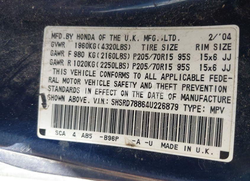 Photo 9 of 2004 Honda Cr-v EX (VIN SHSRD78864U226879)