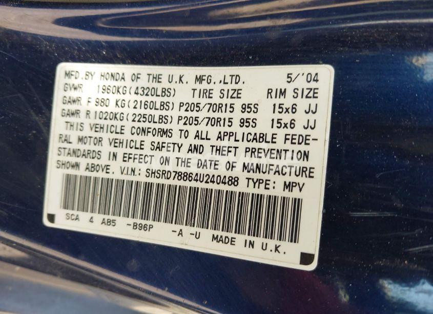 Photo 9 of 2004 Honda Cr-v EX (VIN SHSRD78864U240488)
