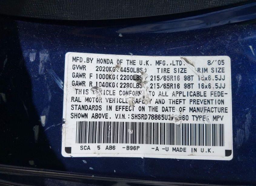 Photo 9 of 2005 Honda Cr-v EX (VIN SHSRD78865U346960)