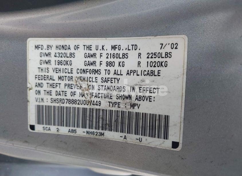 Photo 9 of 2002 Honda Cr-v EX (VIN SHSRD78882U007449)