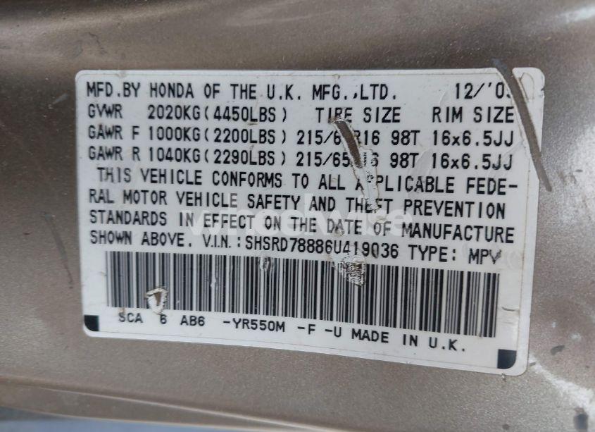 Photo 9 of 2006 Honda Cr-v EX (VIN SHSRD78886U419036)