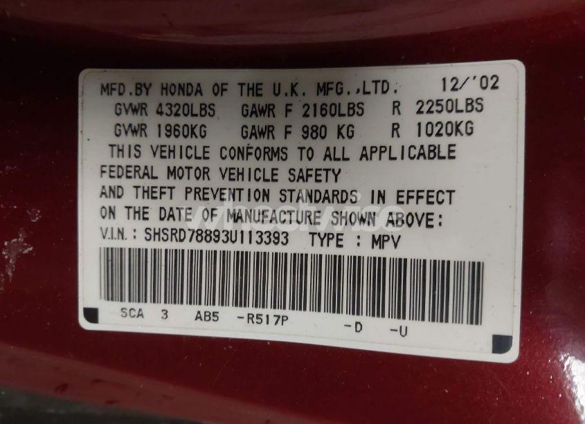 Photo 9 of 2003 Honda Cr-v EX (VIN SHSRD78893U113393)