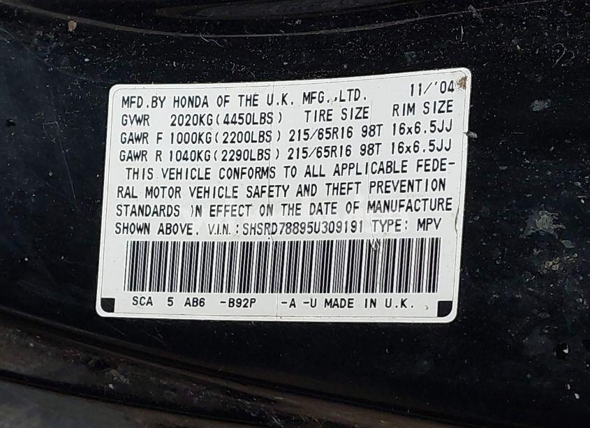 Photo 9 of 2005 Honda Cr-v EX (VIN SHSRD78895U309191)