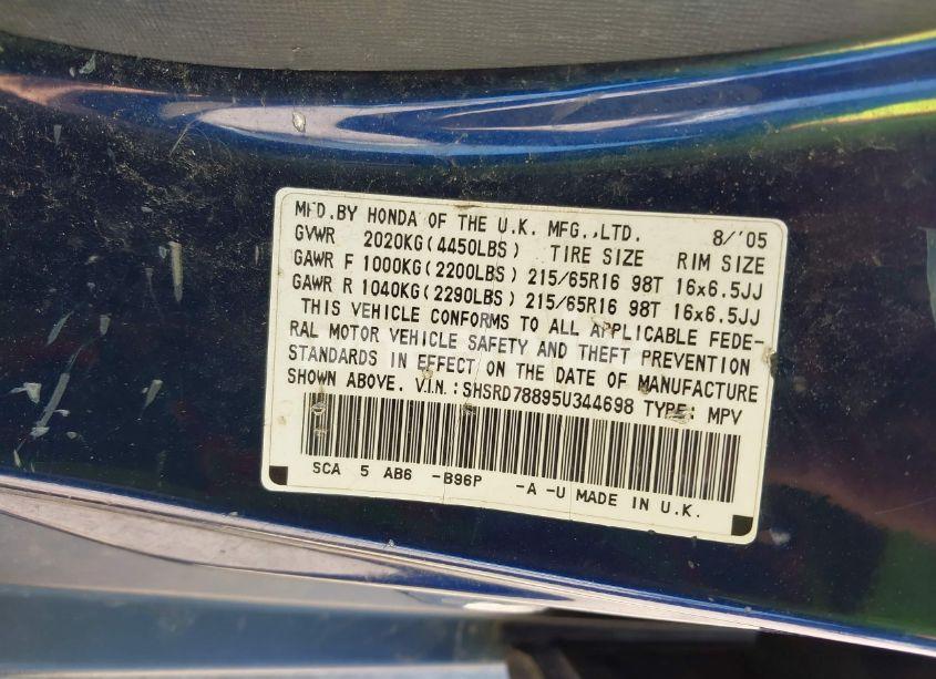 Photo 9 of 2005 Honda Cr-v EX (VIN SHSRD78895U344698)