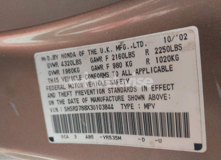 Photo 9 of 2003 Honda Cr-v EX (VIN SHSRD788X3U103844)