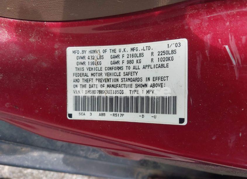 Photo 9 of 2003 Honda Cr-v EX (VIN SHSRD788X3U118506)