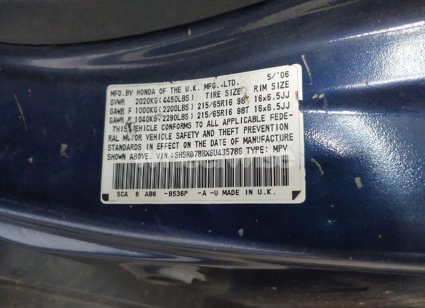 Photo 9 of 2006 Honda Cr-v EX (VIN SHSRD788X6U435786)