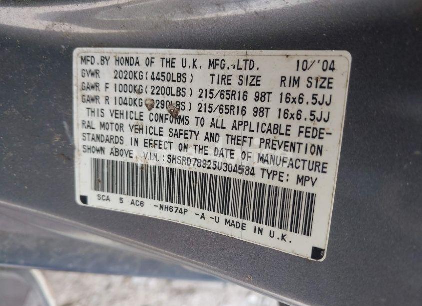 Photo 9 of 2005 Honda Cr-v SE (VIN SHSRD78925U304584)