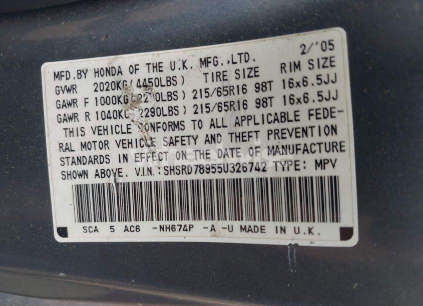 Photo 9 of 2005 Honda Cr-v SE (VIN SHSRD78955U326742)