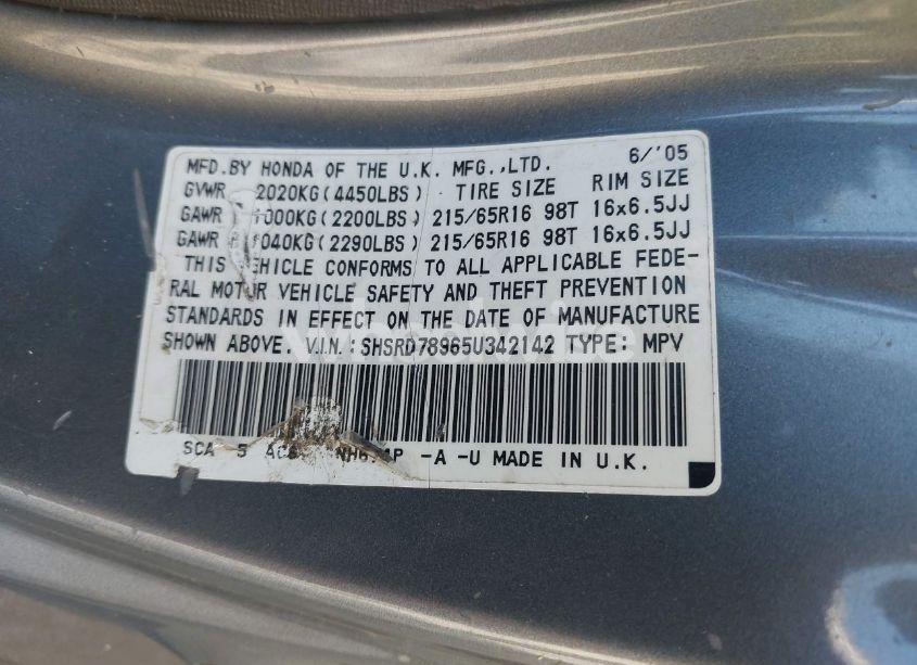 Photo 9 of 2005 Honda Cr-v SE (VIN SHSRD78965U342142)