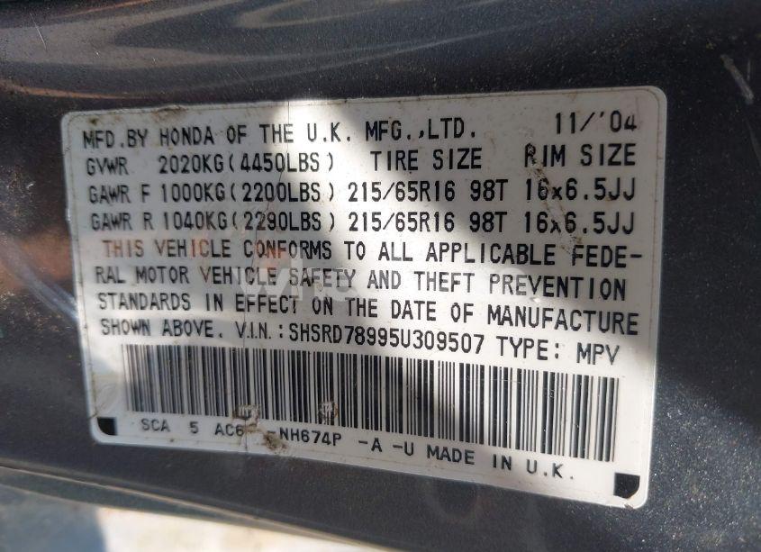 Photo 9 of 2005 Honda Cr-v SE (VIN SHSRD78995U309507)