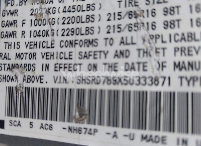 Photo 9 of 2005 Honda Cr-v SE (VIN SHSRD789X5U333671)