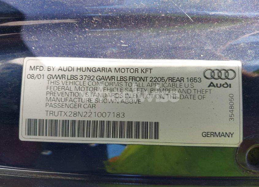 Photo 9 of 2002 Audi Tt 1.8L (VIN TRUTX28N221007183)