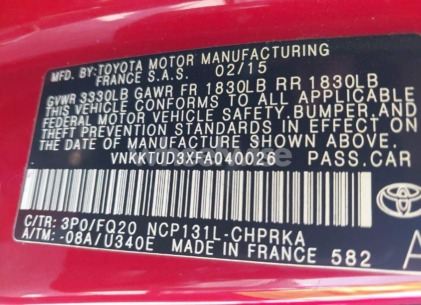 Photo 9 of 2015 Toyota Yaris L (VIN VNKKTUD3XFA040026)