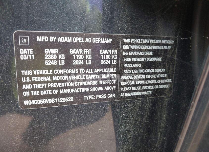 Photo 9 of 2011 Buick Regal CXL TURBO RUSSELSHEIM (VIN W04G05GV9B1129522)