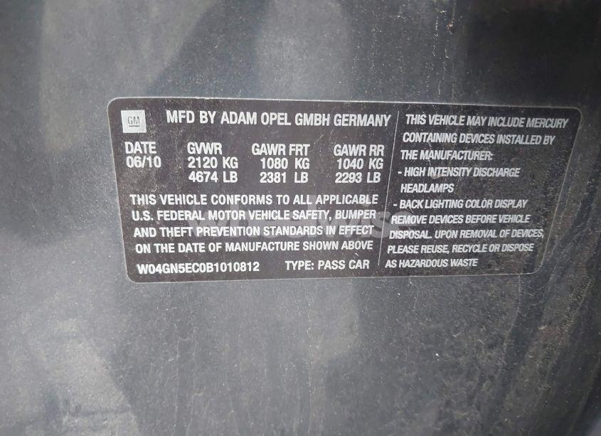 Photo 9 of 2011 Buick Regal CXL RUSSELSHEIM (VIN W04GN5EC0B1010812)