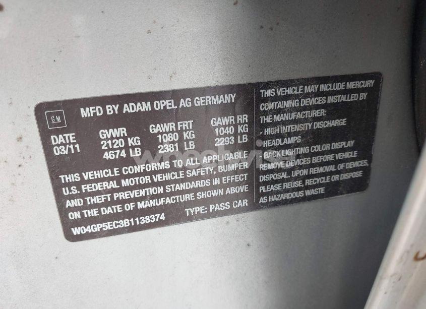 Photo 9 of 2011 Buick Regal CXL RUSSELSHEIM (VIN W04GP5EC3B1138374)