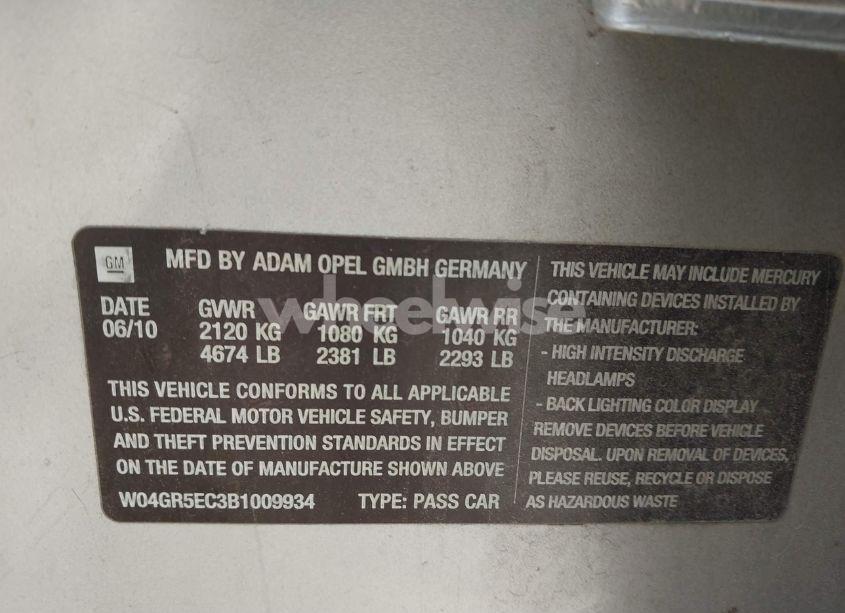 Photo 9 of 2011 Buick Regal CXL RUSSELSHEIM (VIN W04GR5EC3B1009934)