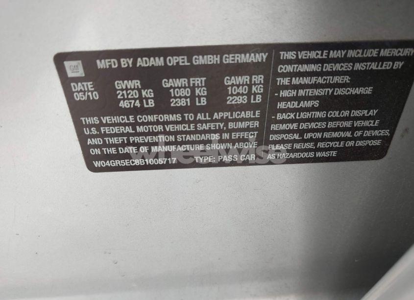 Photo 9 of 2011 Buick Regal CXL RUSSELSHEIM (VIN W04GR5EC8B1005717)