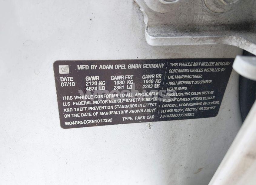 Photo 9 of 2011 Buick Regal CXL RUSSELSHEIM (VIN W04GR5EC8B1012392)