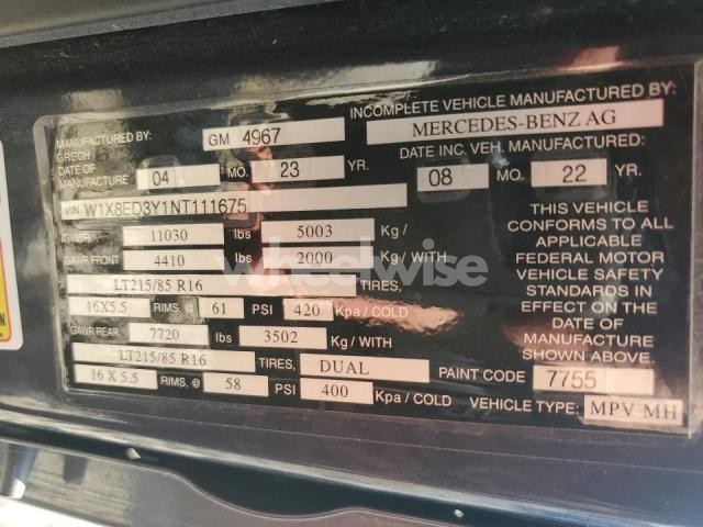 Photo 3 of 2022 MERCEDES-BENZ SPRINTER 3500 (VIN W1X8ED3Y1NT111675)