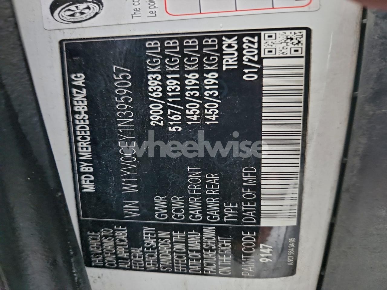 Photo 12 of 2022 MERCEDES BENZ METRIS DELIVERY VAN (VIN W1YV0CEY1N3959057)