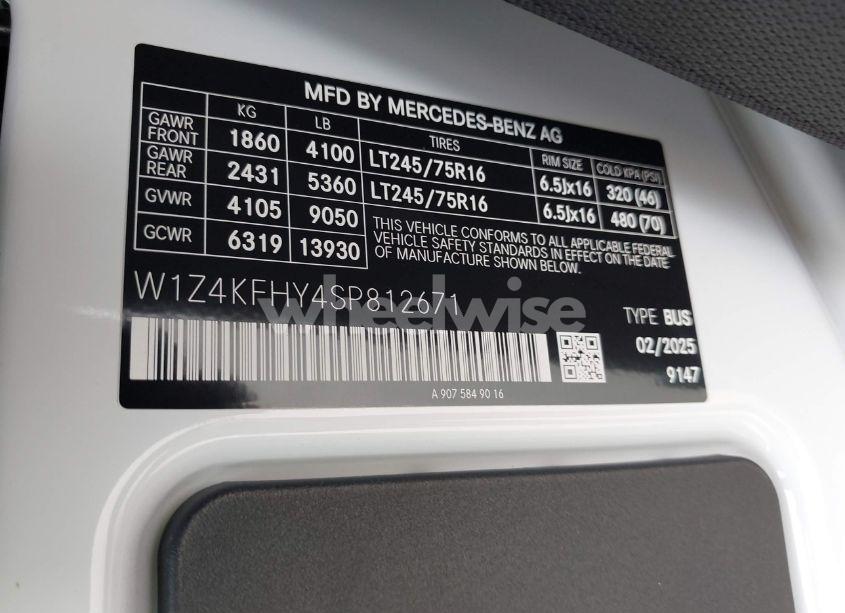 Photo 9 of 2025 Mercedes-benz Sprinter 2500 STANDARD ROOF 4-CYL DIESEL (VIN W1Z4KFHY4SP812671)