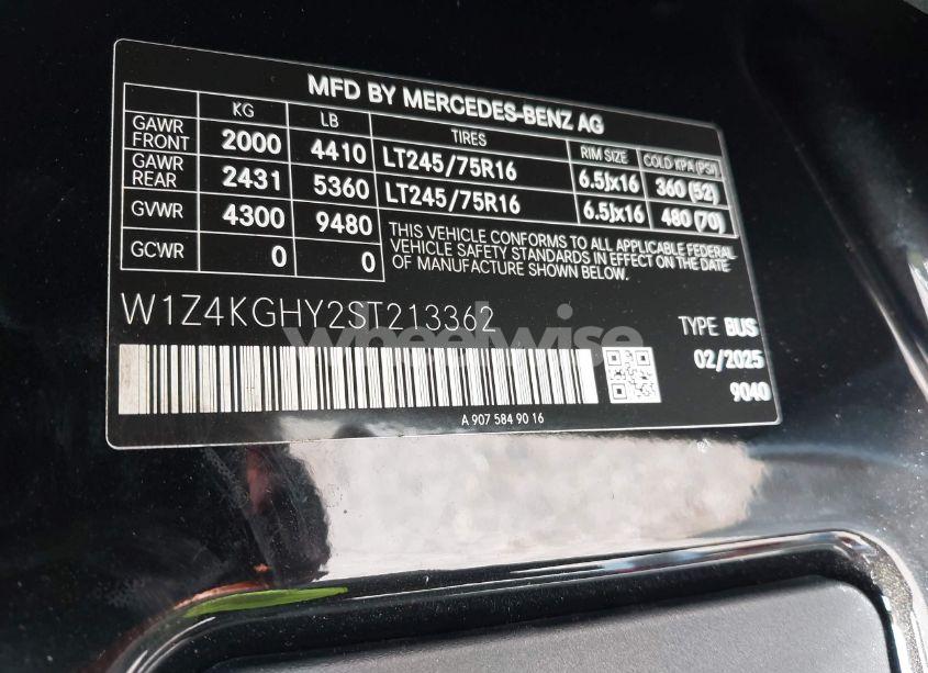 Photo 9 of 2025 Mercedes-benz Sprinter 2500 HIGH ROOF 4-CYL DIESEL (VIN W1Z4KGHY2ST213362)