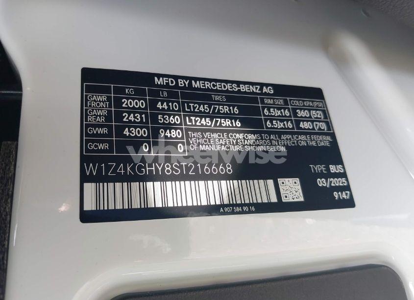 Photo 9 of 2025 Mercedes-benz Sprinter 2500 HIGH ROOF 4-CYL DIESEL (VIN W1Z4KGHY8ST216668)