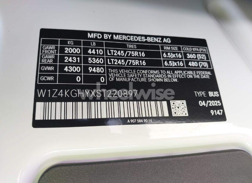 Photo 9 of 2025 Mercedes-benz Sprinter 2500 HIGH ROOF 4-CYL DIESEL (VIN W1Z4KGHYXST220897)