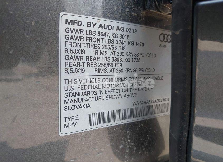 Photo 9 of 2019 Audi Q7 55 PREMIUM/55 SE PREMIUM (VIN WA1AAAF73KD031616)