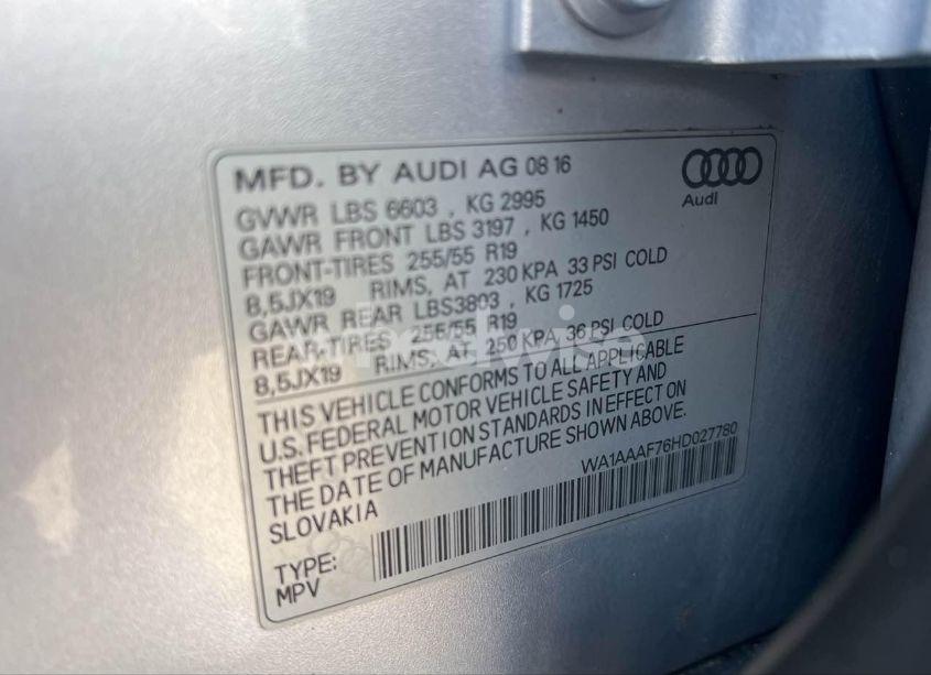 Photo 9 of 2017 Audi Q7 PREMIUM (VIN WA1AAAF76HD027780)