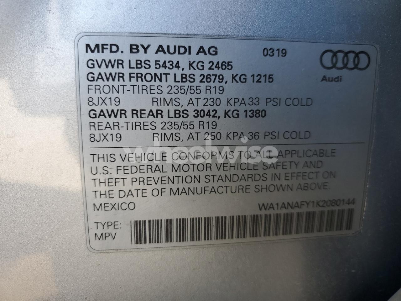 Photo 12 of 2019 AUDI Q5 PREMIUM (VIN WA1ANAFY1K2080144)