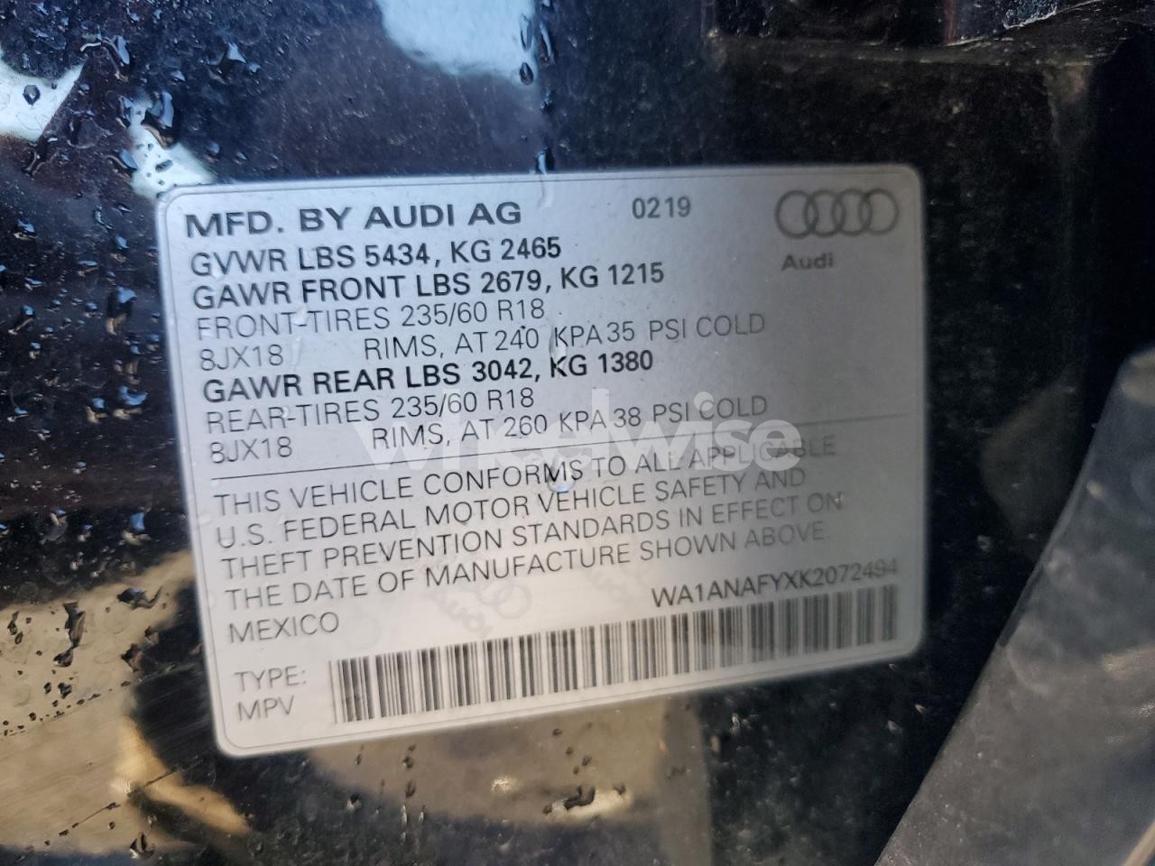 Photo 12 of 2019 AUDI Q5 PREMIUM (VIN WA1ANAFYXK2072494)