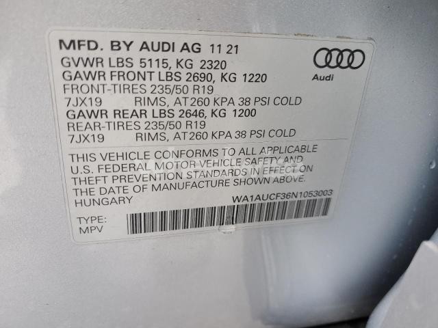 Photo 10 of 2022 AUDI Q3 PREMIUM 40 (VIN WA1AUCF36N1053003)
