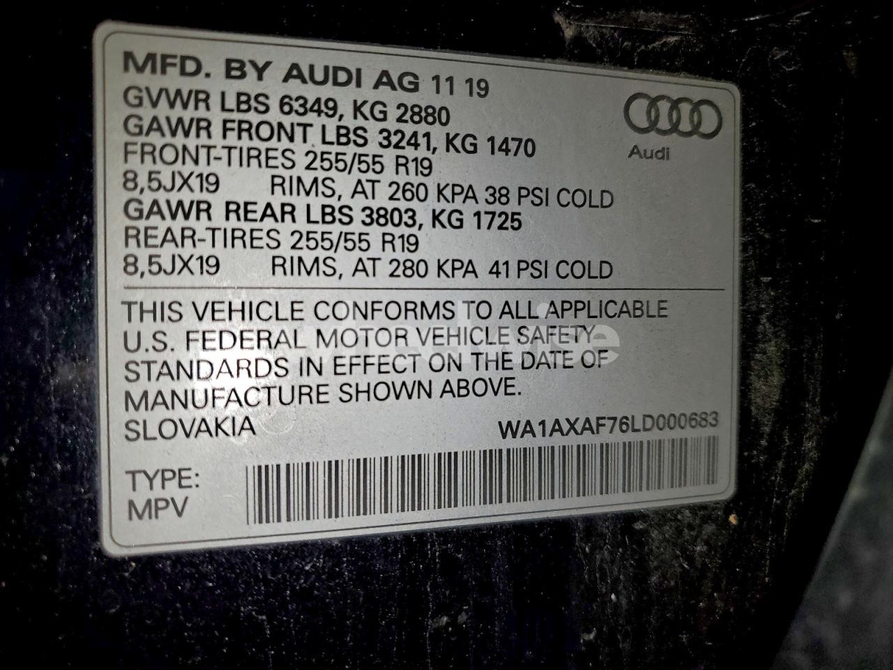 Photo 13 of 2020 AUDI Q7 PREMIUM (VIN WA1AXAF76LD000683)