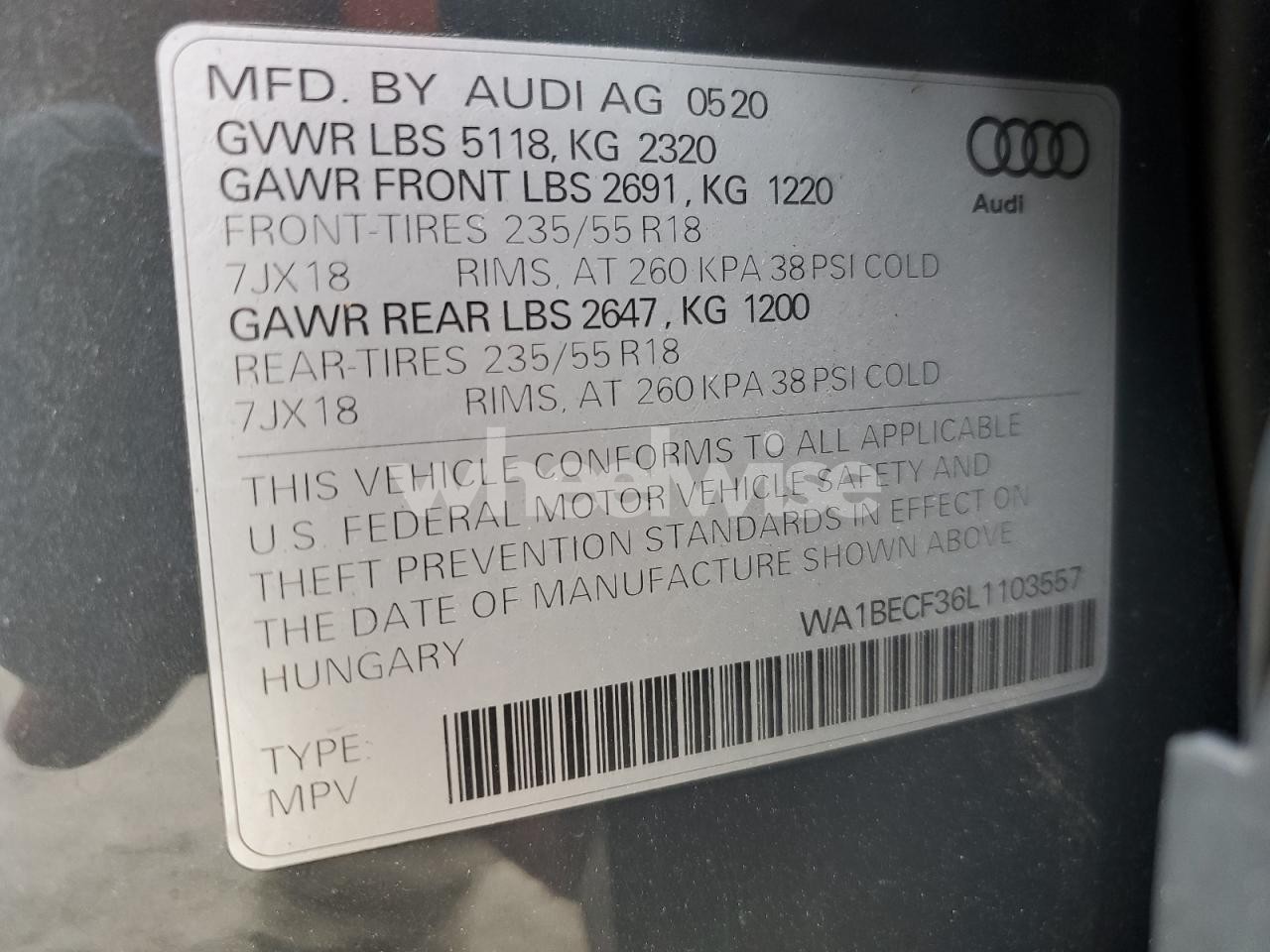 Photo 13 of 2020 AUDI Q3 PREMIUM PLUS (VIN WA1BECF36L1103557)