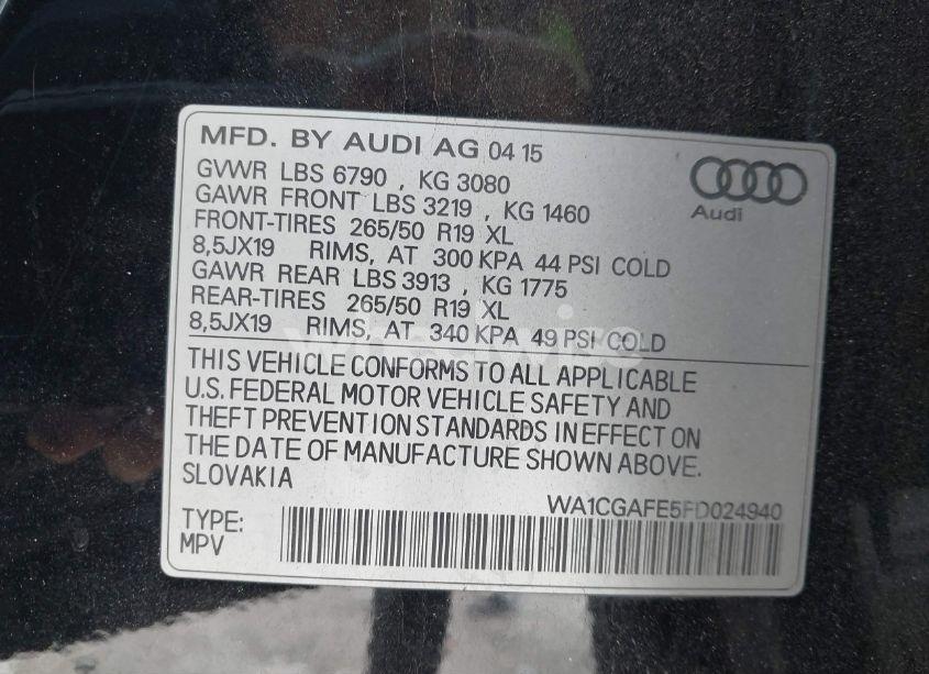 Photo 9 of 2015 Audi Q7 3.0T PREMIUM (VIN WA1CGAFE5FD024940)