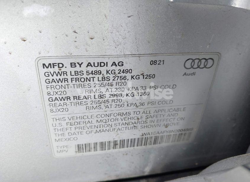 Photo 9 of 2022 Audi Q5 PREMIUM PLUS 45 TFSI S LINE QUATTRO S TRONIC (VIN WA1EAAFY8N2004888)