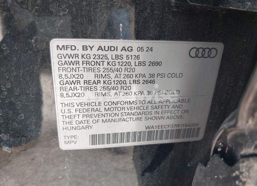Photo 9 of 2024 Audi Q3 PREMIUM PLUS 45 TFSI S LINE QUATTRO TIPTRONIC (VIN WA1EECF37R1154359)