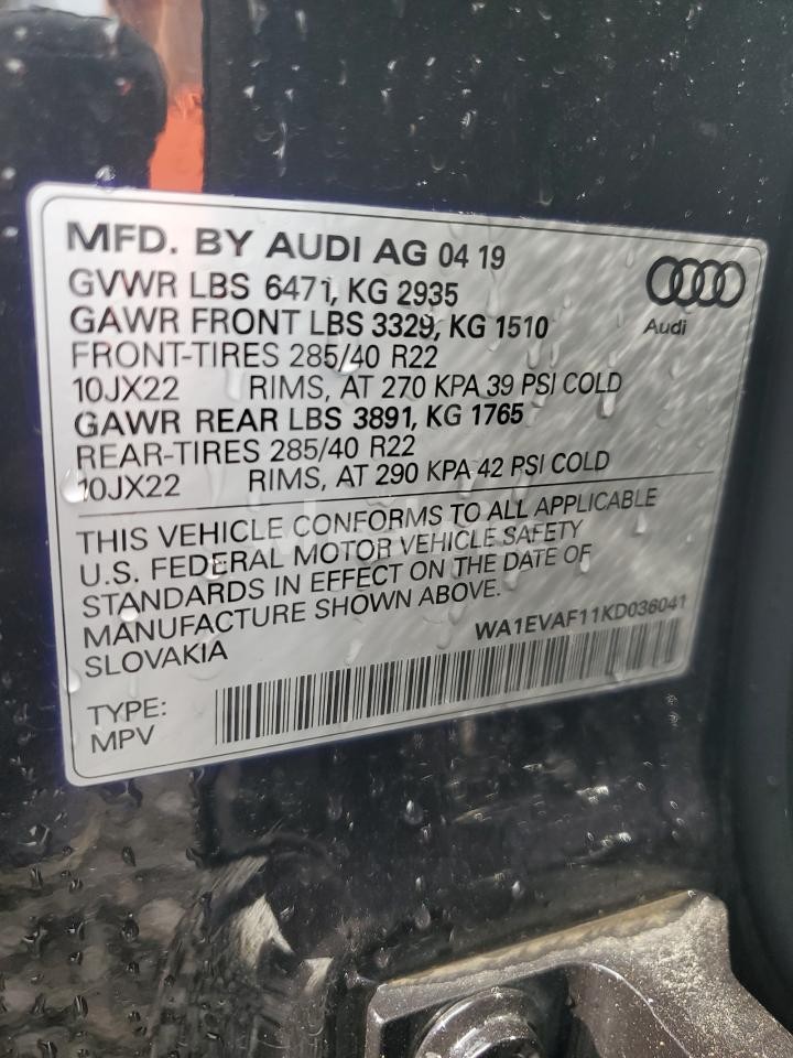 Photo 13 of 2019 AUDI Q8 PREMIUM PLUS S-LINE (VIN WA1EVAF11KD036041)