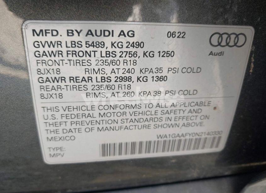 Photo 9 of 2022 Audi Q5 PREMIUM 45 TFSI S LINE QUATTRO S TRONIC (VIN WA1GAAFY0N2140330)