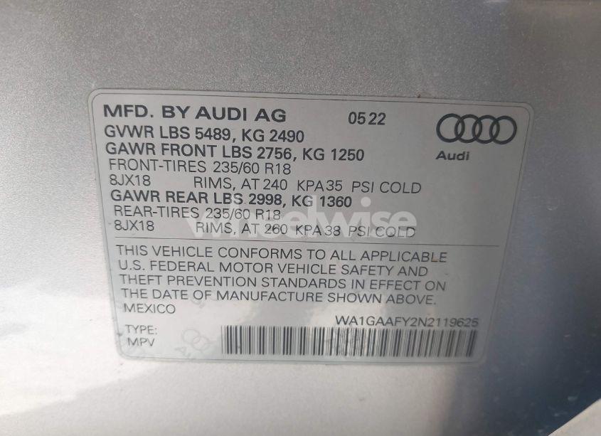 Photo 9 of 2022 Audi Q5 PREMIUM 45 TFSI S LINE QUATTRO S TRONIC (VIN WA1GAAFY2N2119625)