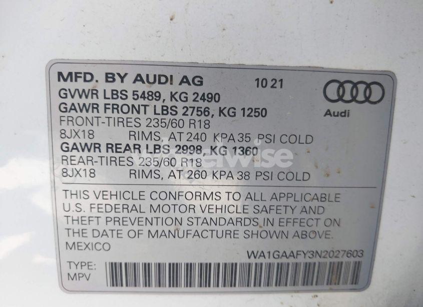 Photo 9 of 2022 Audi Q5 PREMIUM 45 TFSI S LINE QUATTRO S TRONIC (VIN WA1GAAFY3N2027603)